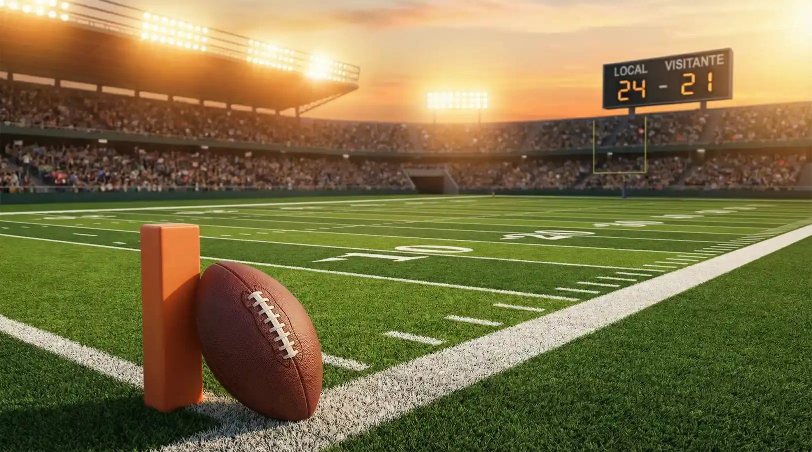 Ceremonia de lanzamiento de moneda en overtime NFL con capitanes y árbitros en el centro del campo
